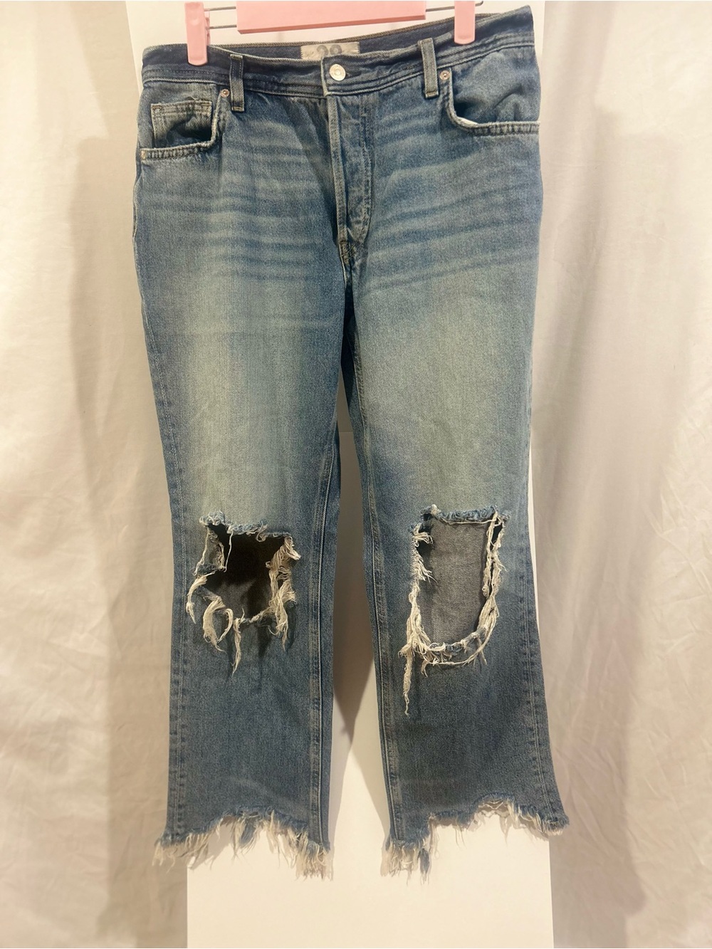 Free People We The Free Maggie straight leg jeans with  heavy knee distressing